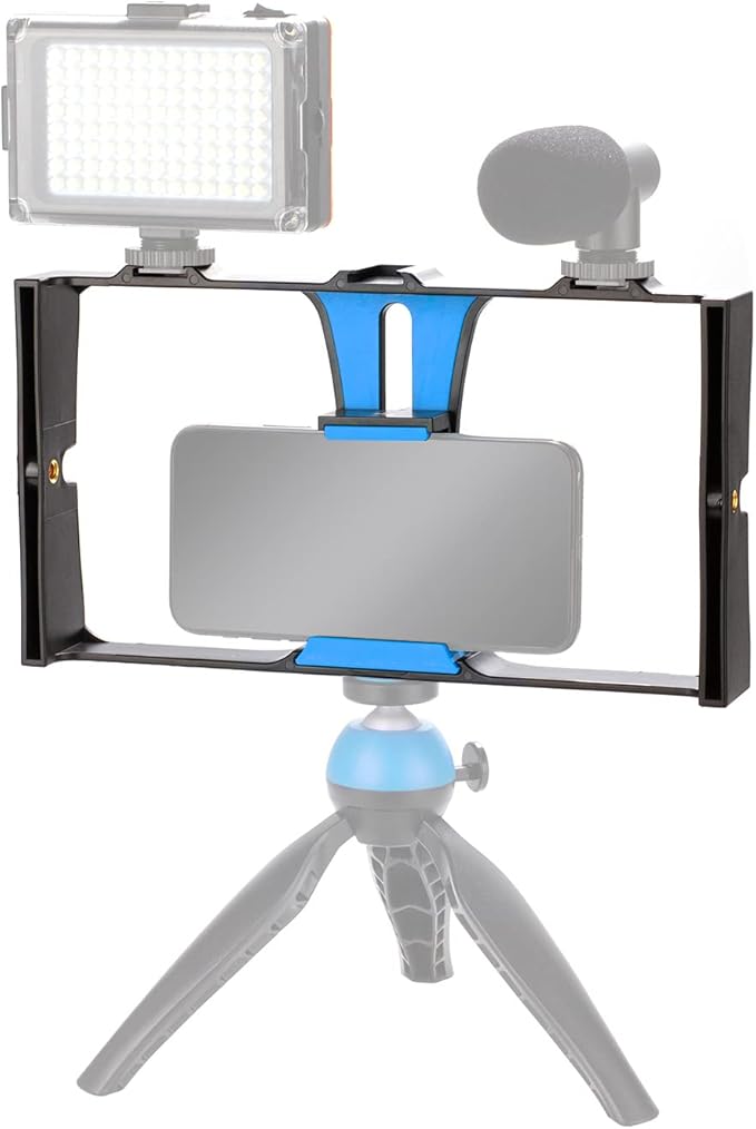 Smartphone Video Rig, Phone Video Stabilizer Camera Case Mount Holder for Filmmaking and Vlogging, with Cold Shoe Mount for Smartphone, for Streaming Equipment(Blue)