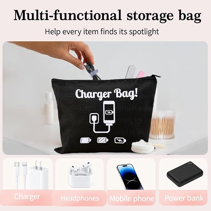 Charger Bag for Traveling Camping Cable Cord Organizer Bag for Travel Anti Loss Pouch for Electronics Bags for Power Cords Usb Wire Storage Case Plug Makeup Bags for Men Women Earphone Tie Wrap 3 Pack