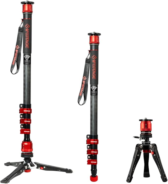 IFOOTAGE Monopod Cobra 3 C180F-P, 71" Monopod for Camera Carbon Fiber Monopod Camera Stand with Feet, Compatible with Sony Canon Nikon DSLR Camera, Payload 17.64Lbs/8KG