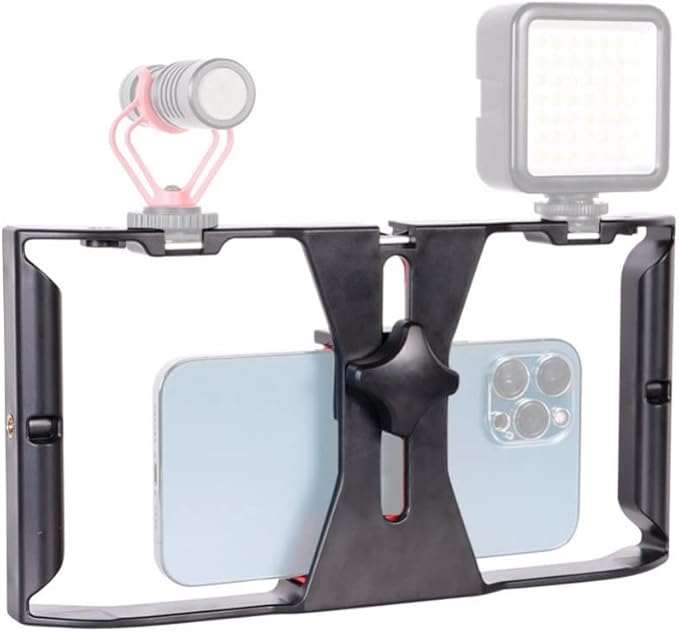 Ultimaxx Portable Smartphone Video Rig Handheld Phone Stabilizer Grip Filmmaking Smartphone Cage with Phone Holder 3 Cold Shoe Mounts 1/4 Inch Screw Holes