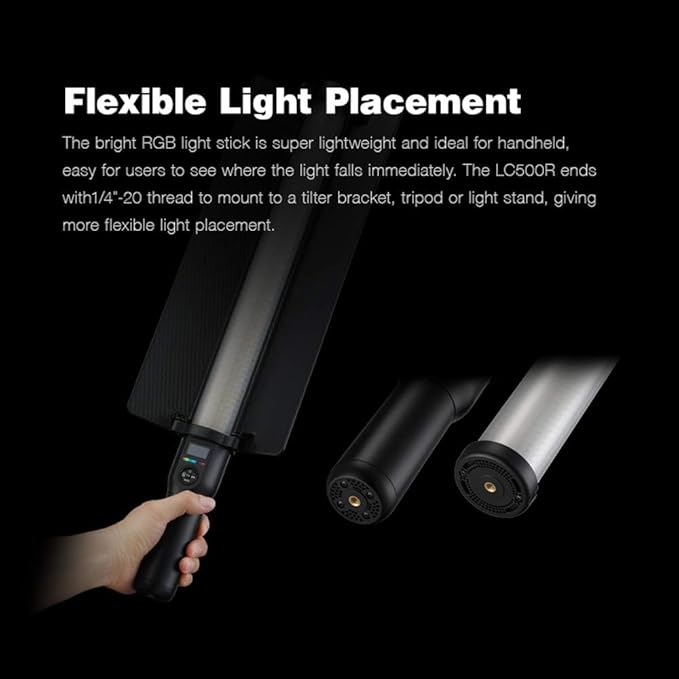 Godox LC500R RGB Stick Light 23W, 3300K-5600K RGB Tube Light, LED Video Light CRI 96+ TLCI 98+ 1380 Lux@1M, 360° Colors and 14 FX Effects with RC-R9 Remote Control