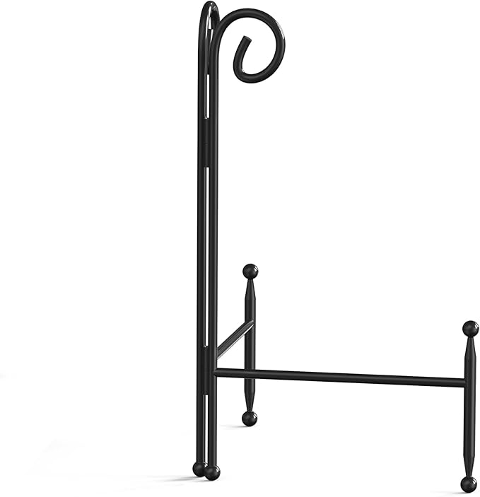 HEMYLU Display Stand for Plate, Foldable Metal Plate Stand for Table, Decorative Easel Holder for Picture Frames, Photos, Wedding Cards, Sign Posters, Cavas, 8-inch Black