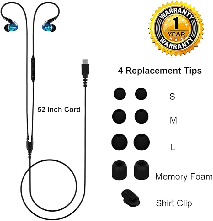 USB C Headphones Wired Type C Earbuds w Microphone, Controls and Over Ear Hook, Sport Running in-Ear Earphones for iPhone 15 16 17 Air, iPad, Samsung Galaxy, Google Pixel and Other Android Phones