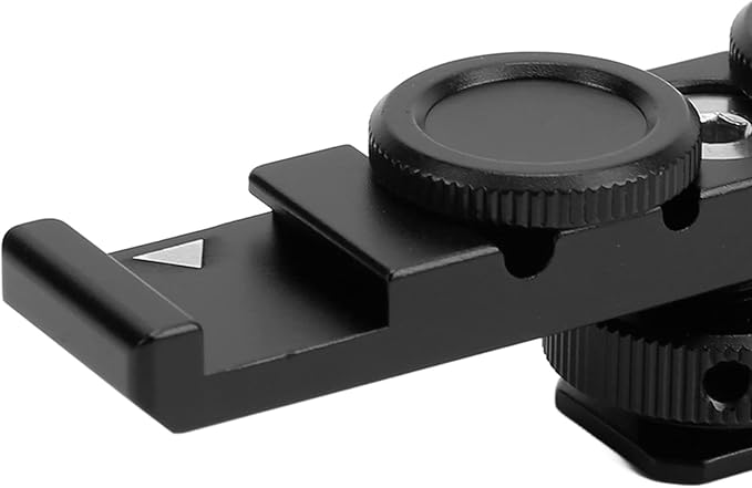 Dual Cold Shoe Extension Mount, Camera Extension Bar with Safety Lock, Aluminum Alloy Bracket for Monitor Microphone Flash Light, 1/4in Threaded Hole for Tripod Grip Handle