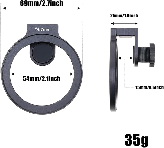 67mm Phone Filter Mount Threaded Lens Clip with Cold Shoe, Locking Knob, 15mm Opening Phone Lens Adapter Compatible with Smartphone (67mm)