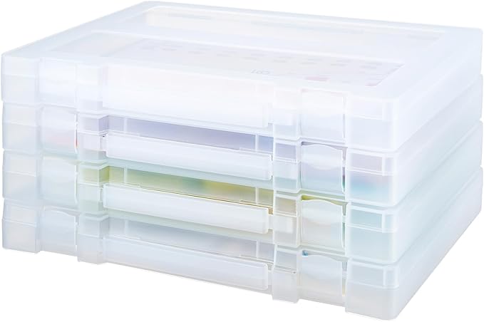 Mickiewicz 4 Pack Large A4 Paper document Box, Arts Supply Storage Organizer Box Scrapbook Storage Box Crafts Organization Boad Game Storage,Thick Plastic Scrapbook Storage Box for 8.5" x 11" Letter