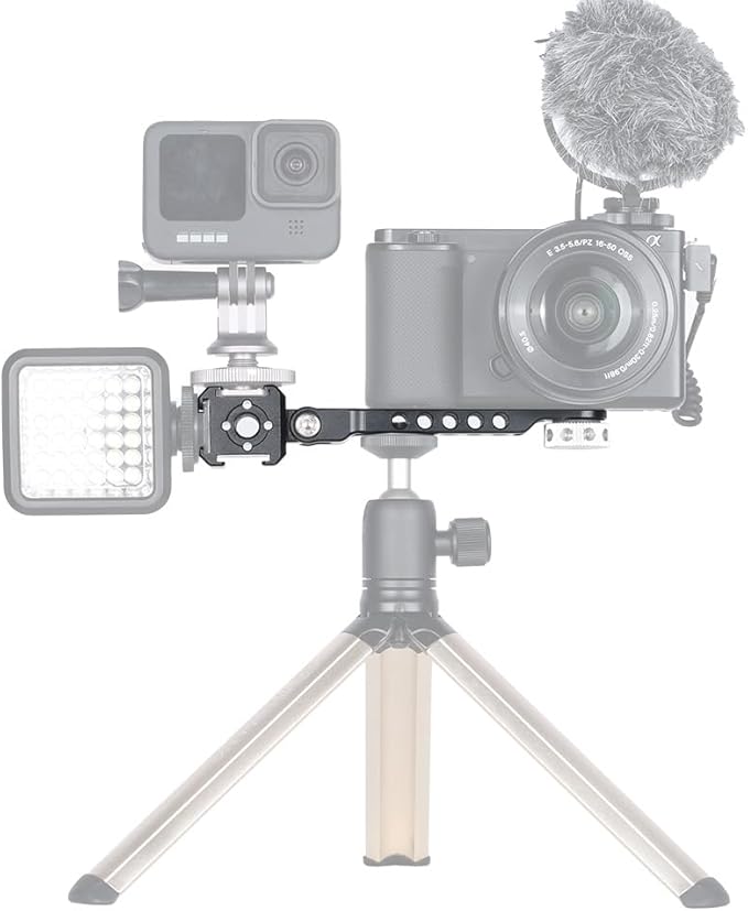 NICEYRIG 3-Side Triple Cold Shoe Extension Bracket Heavy-Duty Cheese Bar with 1/4 Threads for Tripod Selfie Stick Gimbal, Camera Phone Vlog Vlogging Light Mic Mount - 468