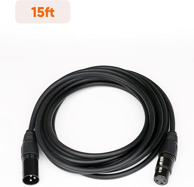 CableCreation XLR Microphone Cable Long, 15FT XLR Male to Female 3PIN Balanced Mic Cords for Recording Applications,Mixers,Speaker Systems and Other X L R Audio Equipment,Black