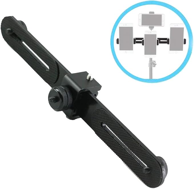 Walway Straight Triple Head Bracket Tripod Mount for 1/4 inches Screw DSLR Camera LED Light Flash Light Microphone and More, with Hot Shoe Socket
