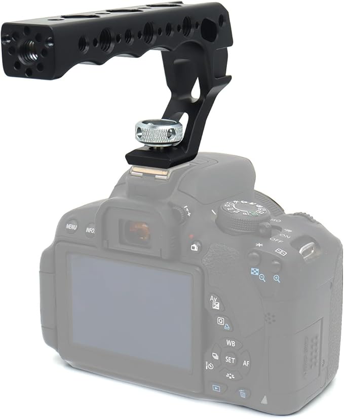 SZJELEN Universal Top Handle with 3/8" Screw Locating Pins for DSLR Camera Cage, with 3 Cold Shoe Adapters to Mount DSLR Camera with Microphone/LED Light/Monitor (Black with 3/8" Screw)