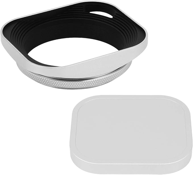 Haoge LH-W55P 55mm Square Metal Screw-in Lens Hood Hollow Out Designed with Cap for Leica Rangefinder Camera with 55mm E55 Filter Thread Lens Silver