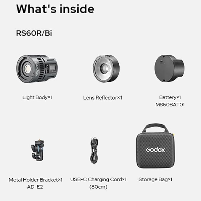 Godox RS60BI LED Video Light,Mini Size 60W Power,CCT/HSI/RGBW/FX Mode,with Detachable Battery,Support E27 Socket/USB/NPF/V-Mount Battery Power for Photographers,Filmmakers,Studios