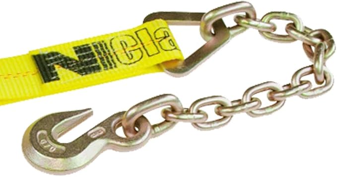 VULCAN Ratchet Strap with Chain Anchors - 2 Inch x 30 Foot - Classic Yellow - 3,600 Pound Safe Working Load