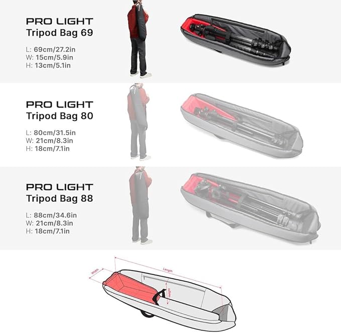 Manfrotto Pro Light Tripod Bag 69, Padded Carrying Case for Tripods up to 69cm/27.2", Reinforced Protection, Shoulder Strap, Dual Handles, for Photo and Video Equipment, Professional Studio and Travel