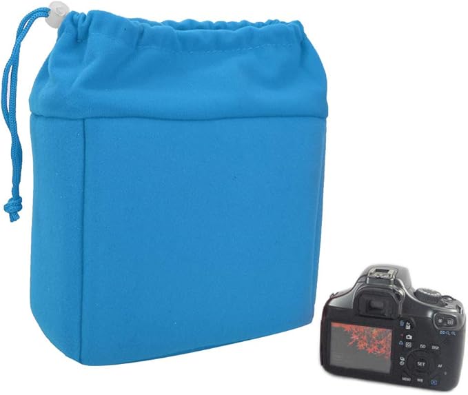 Camera Insert Bag, Camera Padded Bag Shockproof Camera Insert Bag Foldable Protective Bag Inner Camera Organizer with Drawstring for Dslr Camera Lens (Blue)