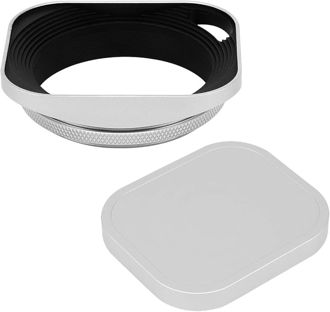 Haoge LH-W55P 55mm Square Metal Screw-in Lens Hood Hollow Out Designed with Cap for Leica Rangefinder Camera with 55mm E55 Filter Thread Lens Silver