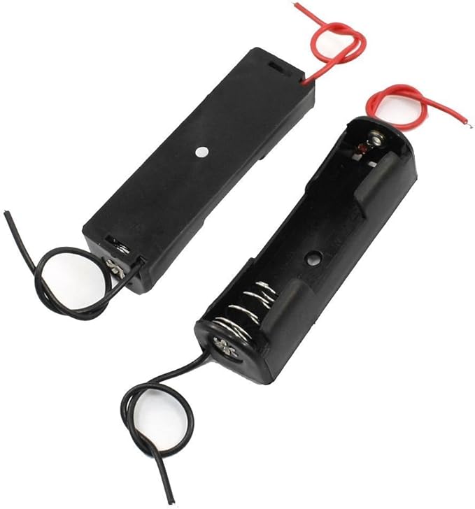 12 Pcs/1 Dozen 1 x 1.5V AA Battery Spring Clip Black Plastic 1 x 1.5V AA Battery Case Holder Box Black Red Wire Leads