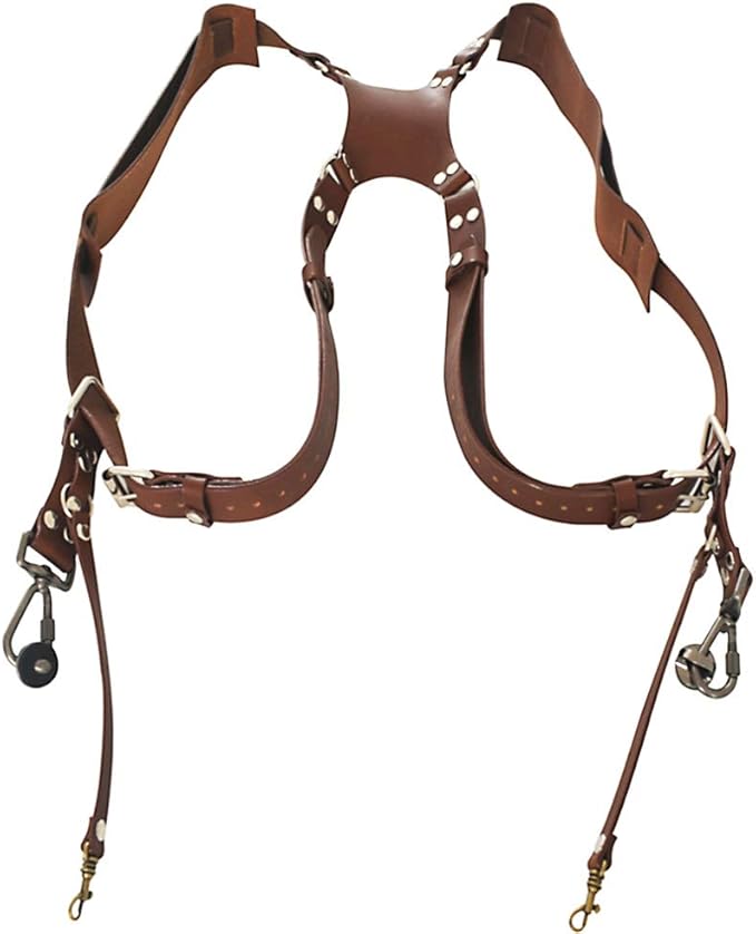Qiilu Leather Camera Strap Adjustable Dual Leather Rivet Double Shoulder Digital Camera Shoulder Strap Harness Accessory