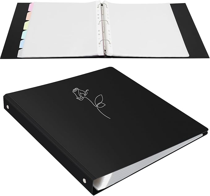 Uquelic 50-Pocket Binder with Plastic Sleeves for Letter/A4 Size(11" x 8.5"), Silver Rose Printed Cover, Document Binder Organizer for Papers, Certificates and Artwork with Macaron PP Divider Pages