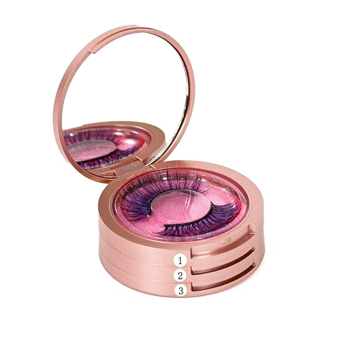 Eyelash Storage Box-2 Pack Eyelash Holder Case with Mirror 3Layers Circle Eyelash Box with Lash Holder Empty Makeup Case Travel for Women and Girls（Rose Gold)）