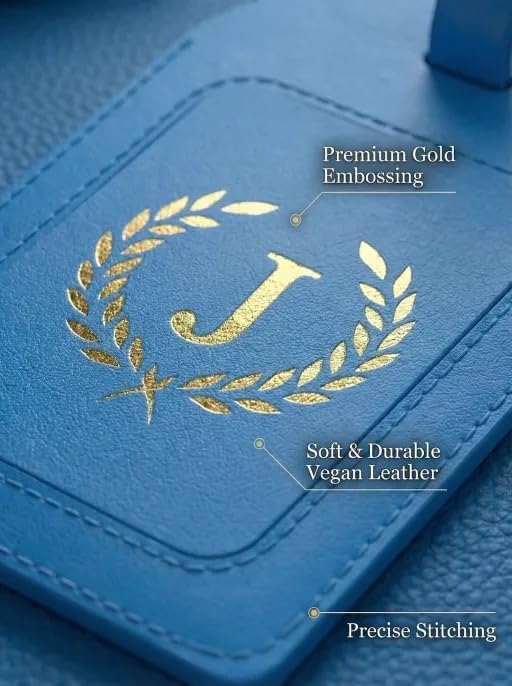Luggage Tags for Suitcases 6 Pack PU Leather Travel Bag Tags with Privacy Cover & Stainless Steel Buckle, Vegan Leather Name ID Labels for Travel Bags, Cruise, Airline, Backpack, Baggage Identifier(J)