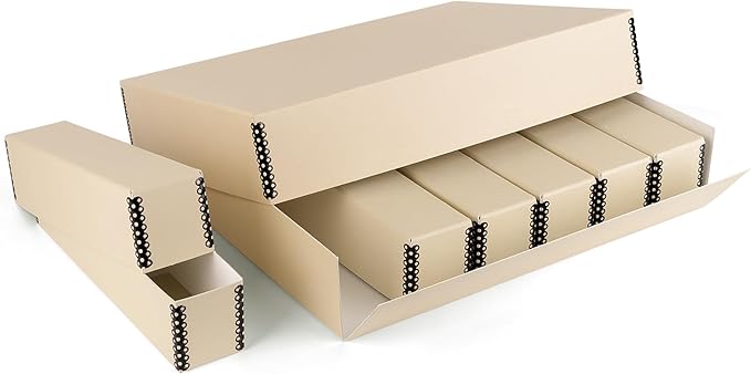 Golden State Art, Archival Slide Storage Box, Acid-Free Metal Edge Organizer With 6 Inner File Cases, Holds Up to 840 Films, For Storing Photos and Negatives, 15.5" x 11.5" x 3" (Tan)