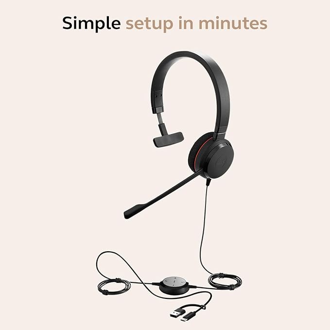 Jabra Evolve 20 Wired Headset (2025 Edition) - Single-Ear Set for Office and Work from Home - Call Control - Certified for MS Teams - USB-C/A Connectivity - Black