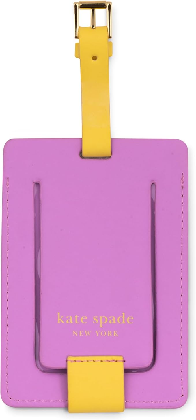 Kate Spade New York Leatherette Luggage Tag with Secure Strap, Colorful Suitcase Identifier for Travel, Monogram Bag Tag ID (S) (Pack of 2)