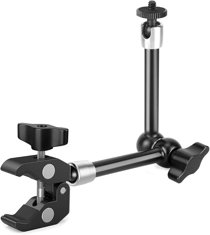 Hemmotop Magic Arm Camera Mount Clamp, 9.8 in Adjustable Articulating Friction Arm Max. Load 6.6 LBS, for iPhone Monitor, Camera Mounts & Clamps Kit MS01 Black