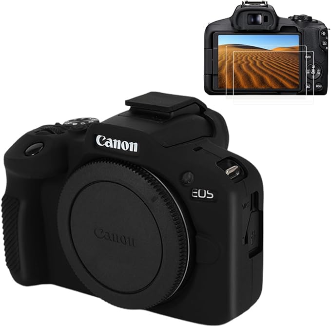 Pocoukate Case for Canon EOS R100 Camera, Soft Silicone Protective Cover Skin with EOS R100 Screen Protector Accessories for Canon EOS R100 Mirrorless Camera Silicone Case - Black