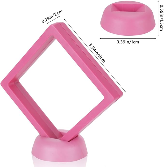 12PCS 3D Floating Frame Case with Stands, Challenge Coin Display Stand Holder, Gift Packing Showcase for Earrings, Jewelry, Medallions, Specimens, 3.54x3.54 Inch (Pink)
