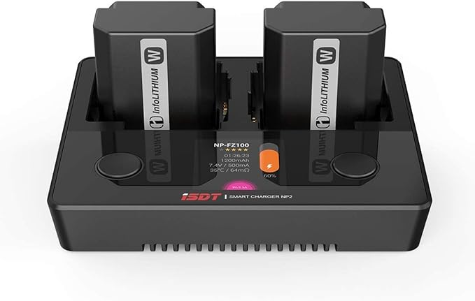 ISDT NP2 NP-FZ100 NP-FW50 NP-BX1 Battery Charger Max 25W Type-C Input, 90 Mins Full Charge for Sony A9 A7III A7RIII / Various Cameras Batteries Cyber-Shot DSC-RX100/RX100 V,HDR-CX405