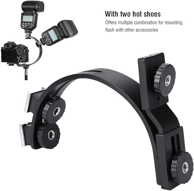 C-Shape Dual Hot Shoes Flash Lamp Mount Holder Bracket for DV Cameras Camcorders DSLR Cameras