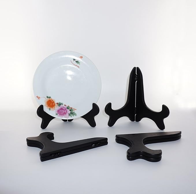 Artliving Black 6" Wood-Like Plastic Easels Plate Display Stands Picture Frame Stand Holder-Set of 4