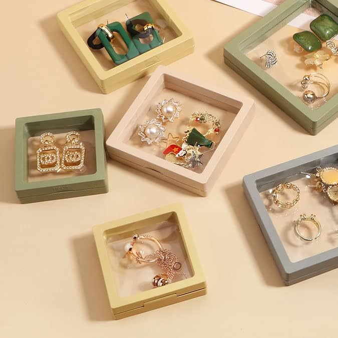 12PCS 3D Floating Frame Display Stand, Jewelry Box, Gift Box, Ornament Organizer, Small Travel Jewelry Box, PE Film Anti-Oxidation, Suspended Display Box Stackable (2.75 * 2.75，Type 2)
