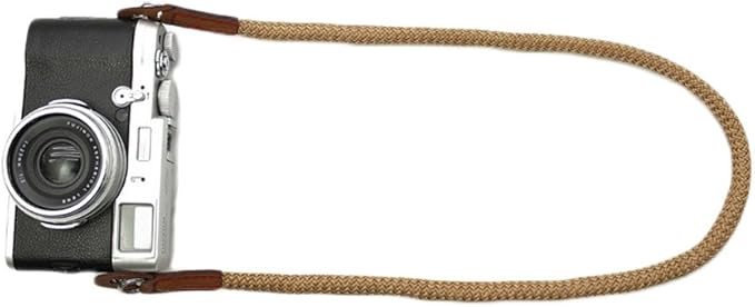 MINI GAGA Vintage Handmade Cotton Leather Rope Camera Neck Strap for Micro Single and DSLR Camera Short Coffee