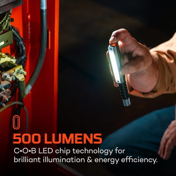 NEBO Larry 500 Flex Work Light | 500 Lumens, 6 Light Modes, Compact, Rechargeable COB Light & Mini LED Flashlight, Powerful Magnetic Base, Waterproof, Includes USB Charging Cable