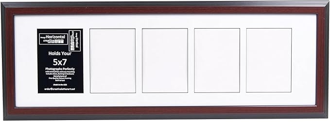 Creative Letter Art 5 Opening Glass Face Mahogany Picture Frame to hold 5 by 7 inch Photographs including 10x32-inch White Mat Collage