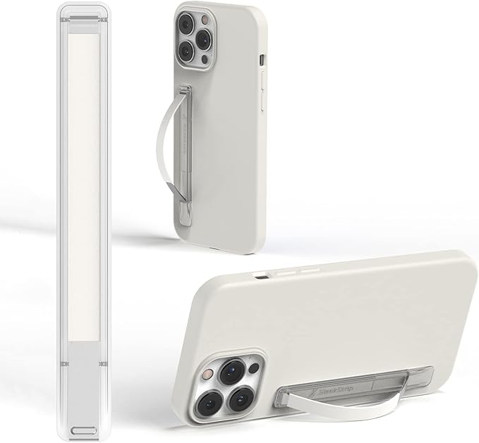 SleekStrip SleekGrip-Essential Ultra Thin Phone Grip Stand,Slim Metal Finger Loop Ring Hand Holder Strap Cell Phone Grips for iPhone 16 Pro Max,17 Air,Android,Case Back - Frosted x Pure White