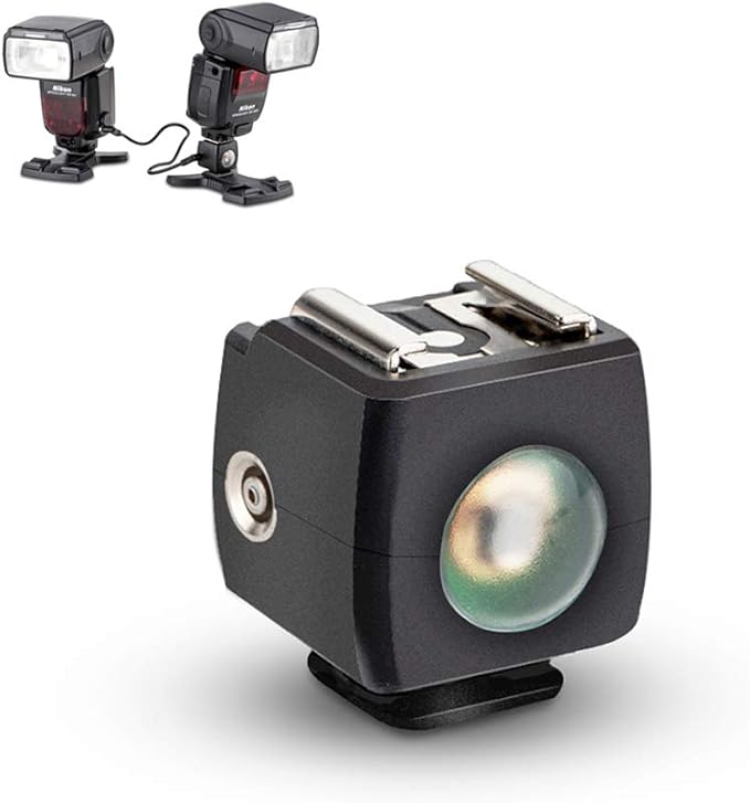 JJC Optical Flash Slave Trigger, Hot Shoe Sync Adapter with PC Socket,Optical Sensor & 1/4"-20 Threaded Socket Cold Shoe for All Flashes Speedlight with Standard ISO 518 Hot Shoe-1 Pack