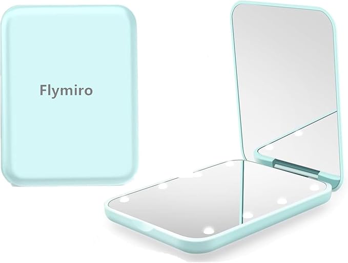 Compact Mirror, 1x/3x Magnification Mini Mirror for Purse, Pocket, Handheld, Stocking Stuffers, Travel Makeup, 2-Sided Foldable, Small Mirror with Led Lights