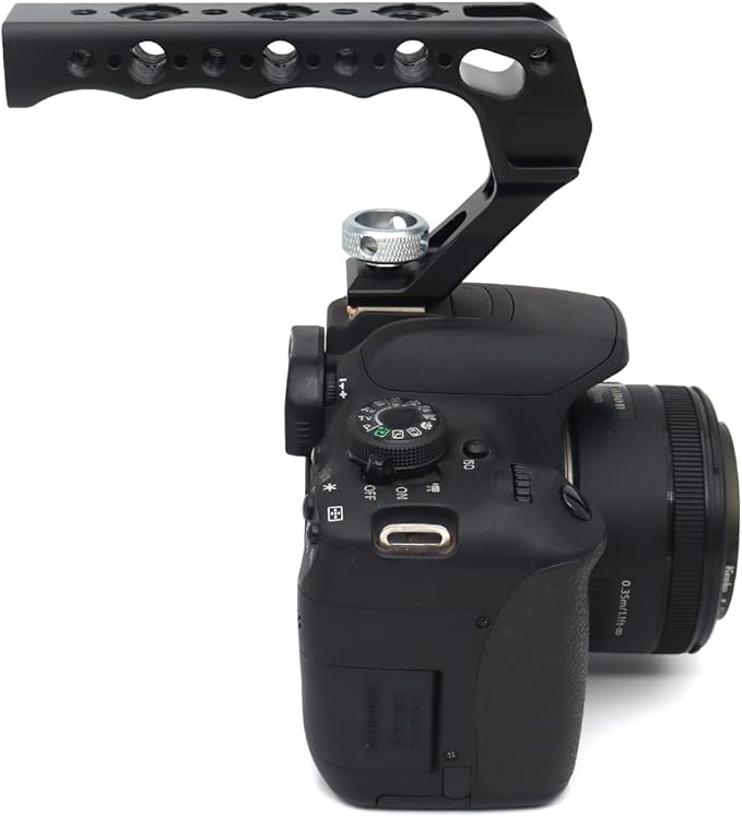 SZJELEN Universal Top Handle with 3/8" Screw Locating Pins for DSLR Camera Cage, with 3 Cold Shoe Adapters to Mount DSLR Camera with Microphone/LED Light/Monitor (Black with 3/8" Screw)