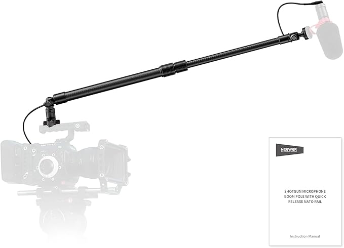 NEEWER Carbon Fiber Microphone Boom Pole, 44-92cm Extendable, Built In 3.5mm TRS Male to Female Cable, NATO Nail, Cold Shoe Mount, 180° Tilt, 500g Max Load Mic Arm for Interviews, Filmmaking, BP01
