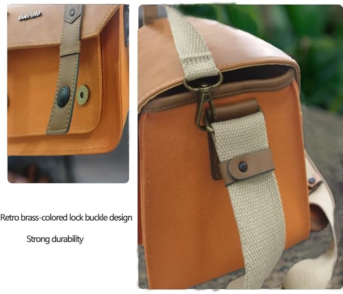 VueFoto Camera Messenger Bag,Vintage Leather Flip-top Waterproof Camera Bag,Compatible with Canon,Nikon,Sony SLR/DSLR Mirrorless Cameras For Women and Men (Orange, Medium)