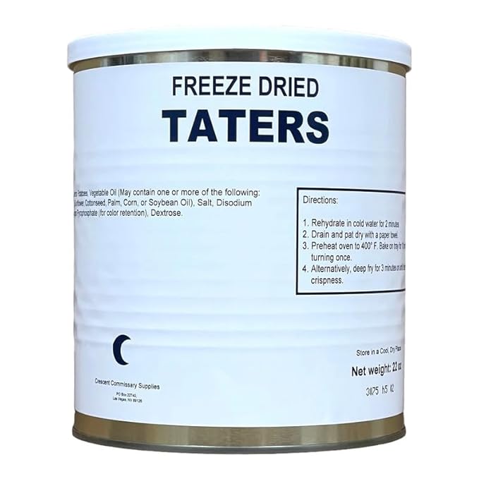 Military Surplus Freeze Dried Real Potato Tater Tots – #10 Can – 22 oz – 25+ Year Shelf Life – Emergency Food Supply – Ready to Eat – Survival, Camping, Hunting, Backpacking – Long-Term Storage – Pack of 1
