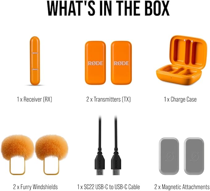 RØDE Wireless Micro - Compact Wireless Microphone, Two Mics with Charge Case for Smartphone Content Creation - USB-C, Orange