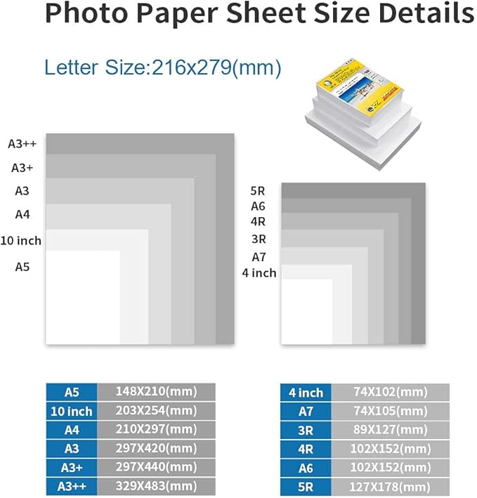 MR.R Single Side High Glossy Inkjet Photo Paper,180gsm 49lb,8.5''x11" with 100 sheets per pack