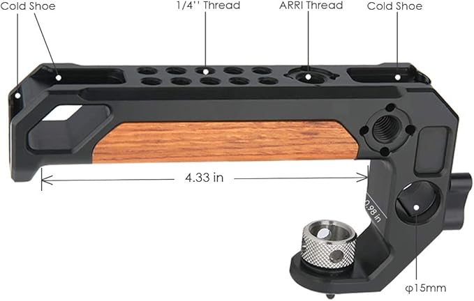 NICEYRIG Top Handle for ARRI 3/8 '' Thread with 15mm Rod Clamp, DSLR Camera Wooden Grip for Cage Rig - 348