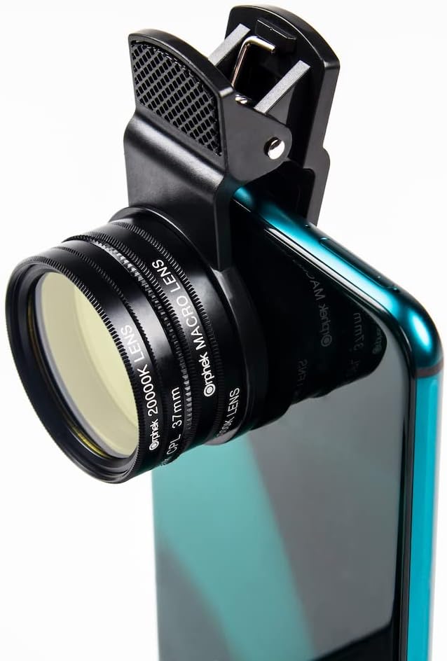 Orphek Coral Lens – Kit for All Smartphones – 4 Lens Included: Macro, CPL 37mm Polarized, 15,000k Orange, 20,000k Yellow – Universal Phone Clip – Lens Made of Glass – for Better Photography