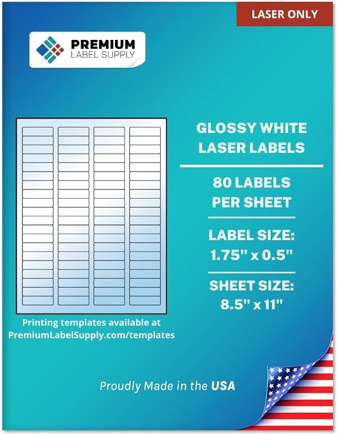 Premium Label Supply Glossy White Sticker Return Address Labels – 1.75" x 0.5" – (80 per Sheet) (Glossy White for Laser Only, 40,000 Labels)